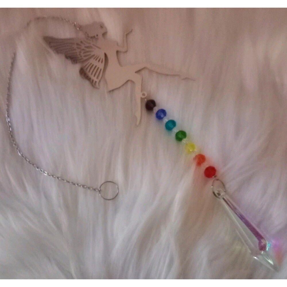 Silver Fairy Iridescent Crystal Prism Colorful Sun Catcher Window Hanging 17"